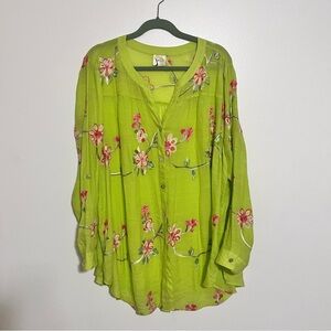 EUC Anthropologie Fig & Flower Green Embroidered Duster Shirt XL MAKE AN OFFER